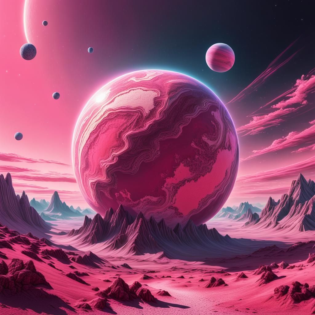 Vibrant Pink Planet in Pale Pastel Colors