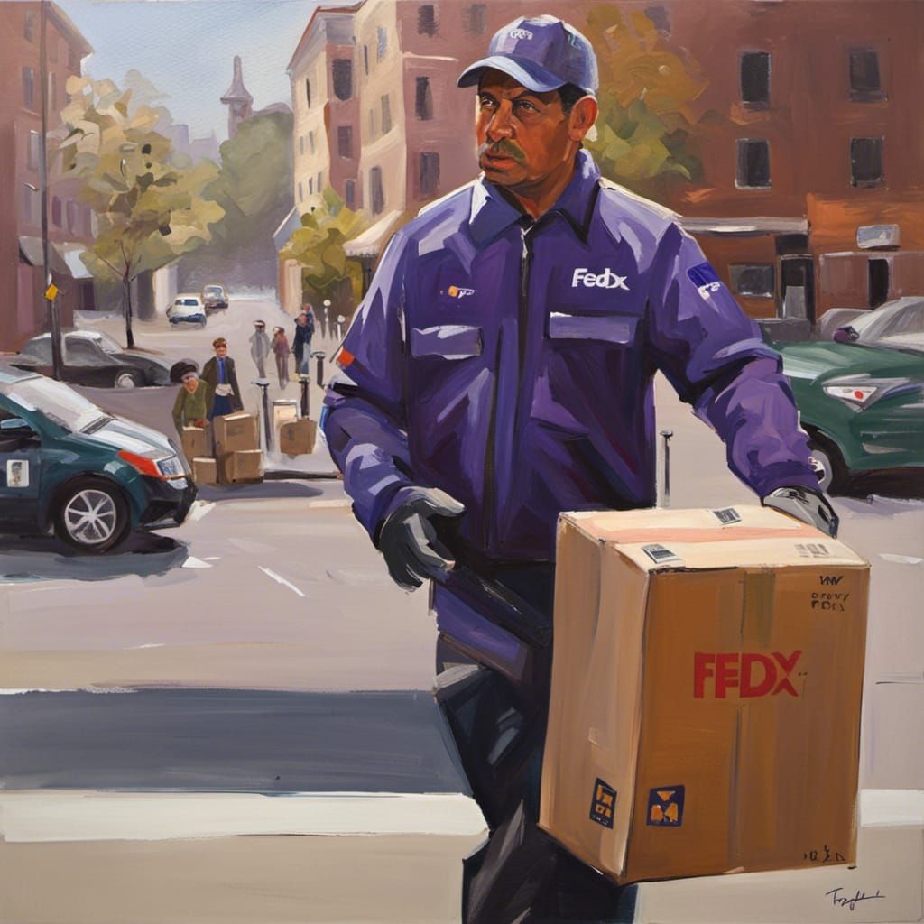 Oil painting of FedEx parcel delivery guy AI Generated Artwork