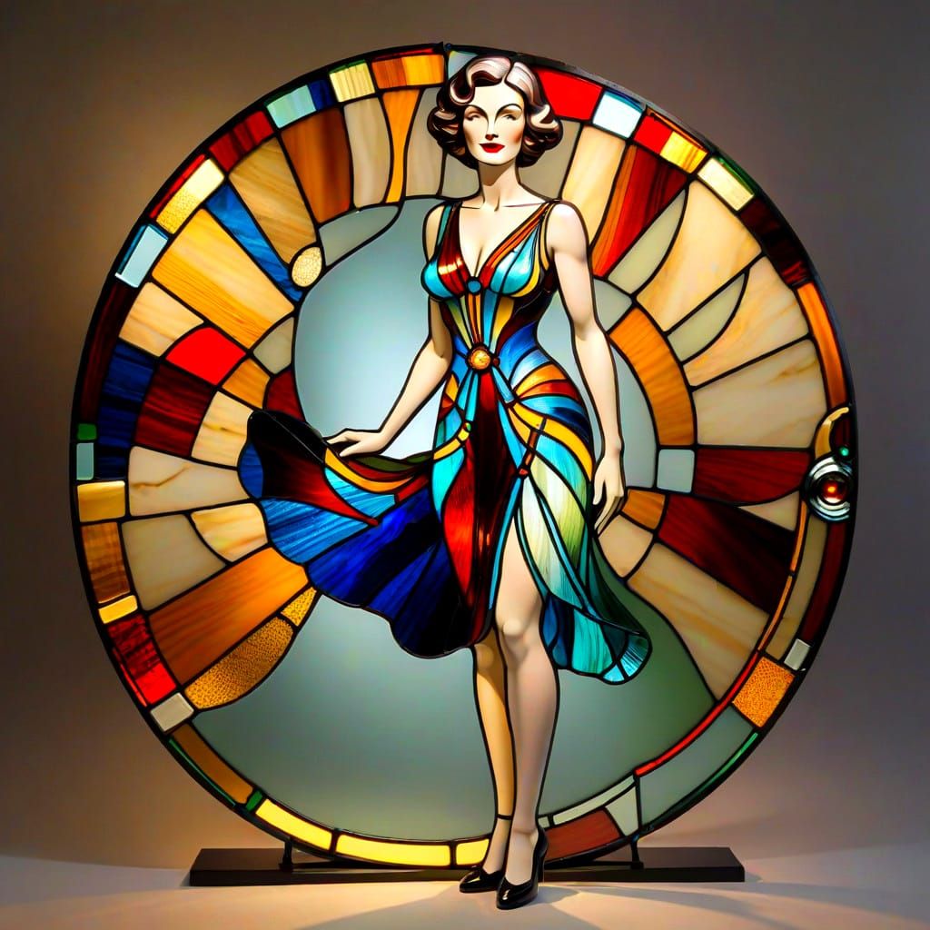 Elegant Art Deco Lady in Stained Glass