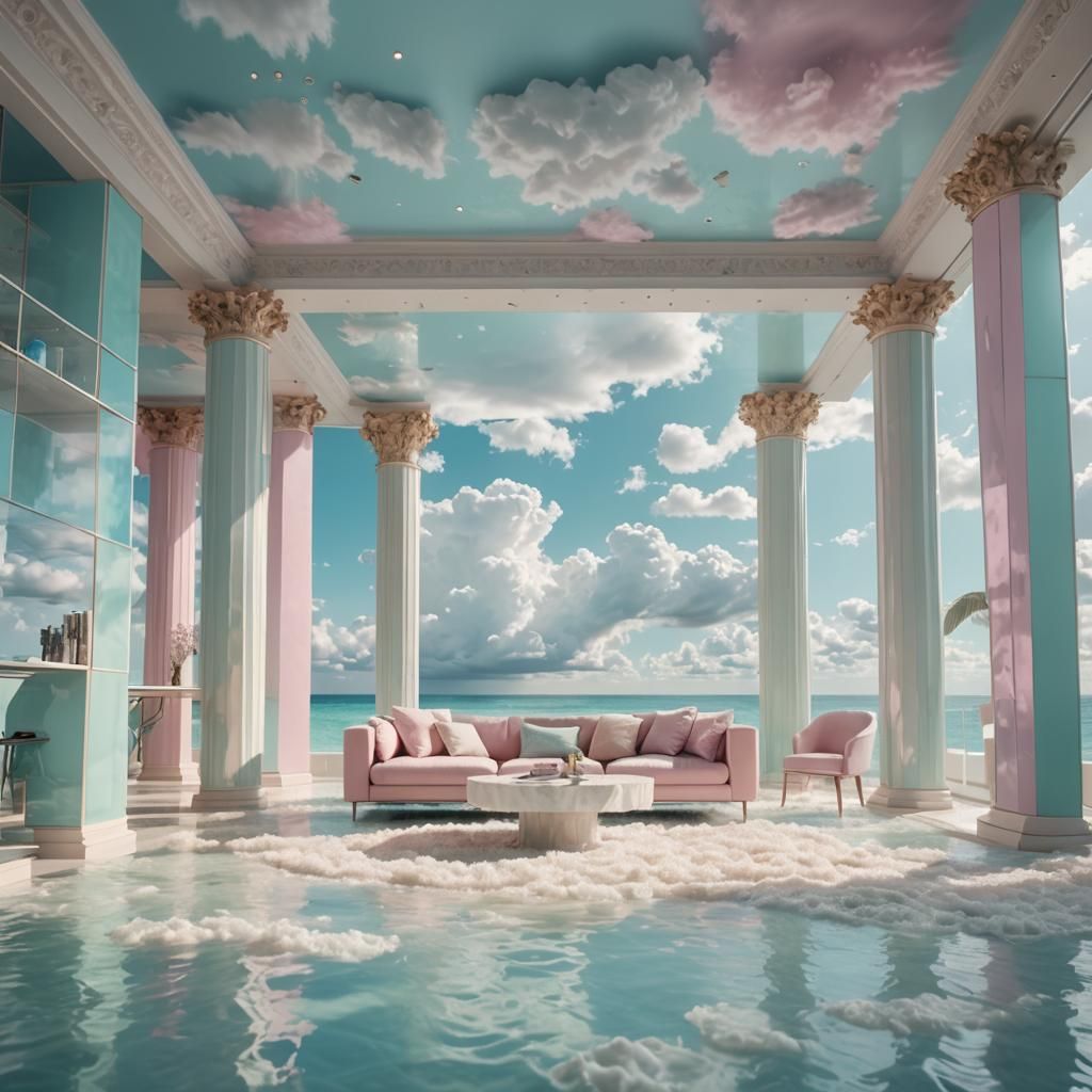 Futuristic Floating Living Room with Ocean View