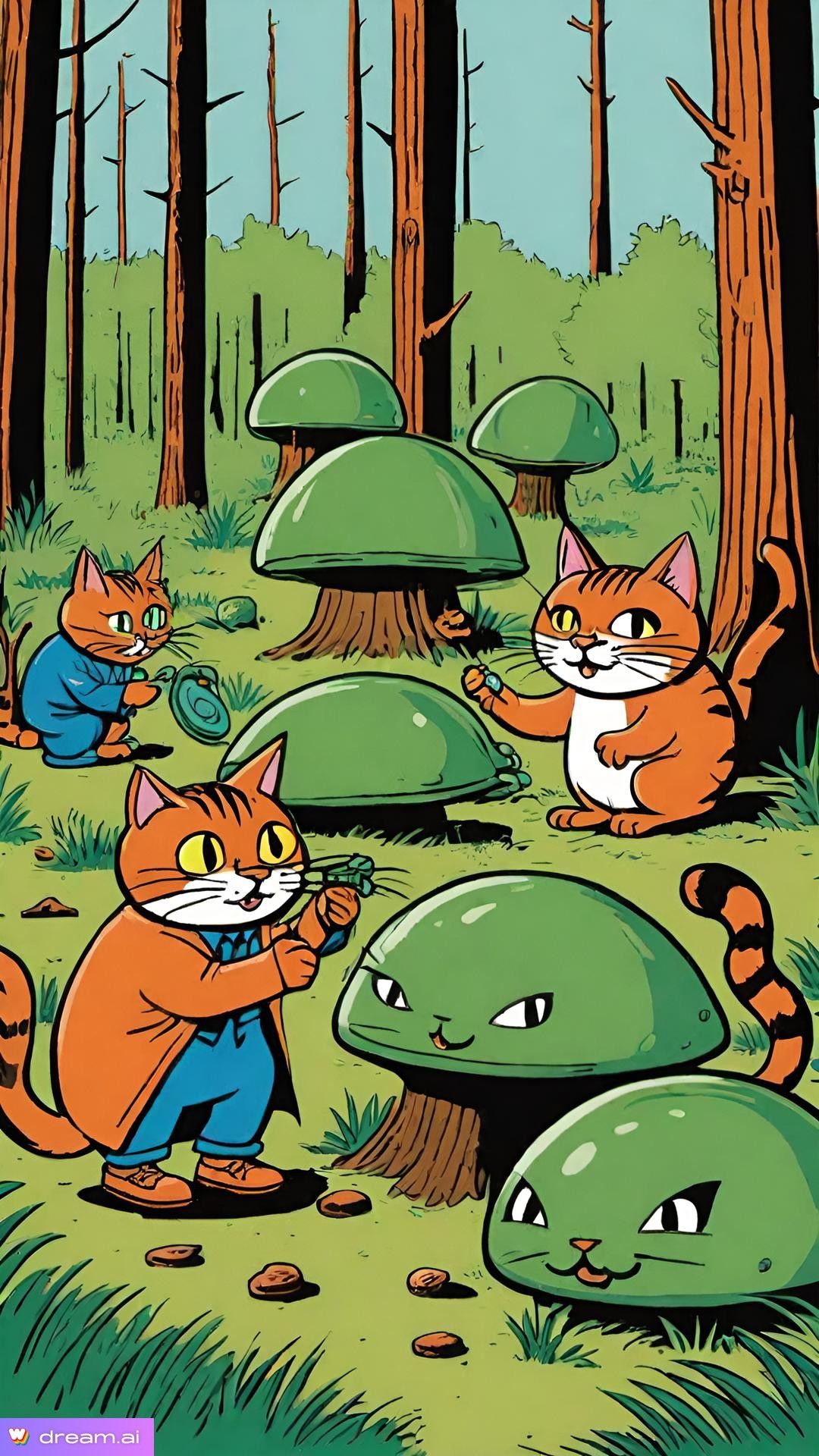 Surreal Mushroom Caps & Cats