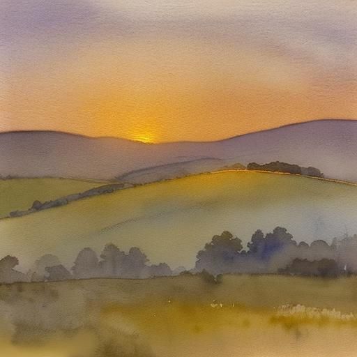 A mix of soft, muted tones (blues, greens, purples) with warm accents