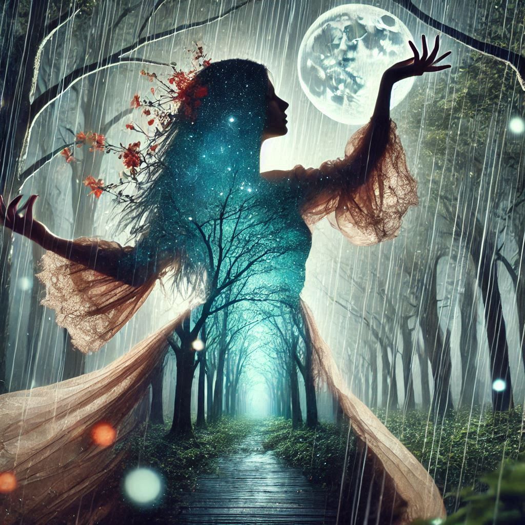 double exposure beautiful fantasy DALL-E 3 portrait landscape..