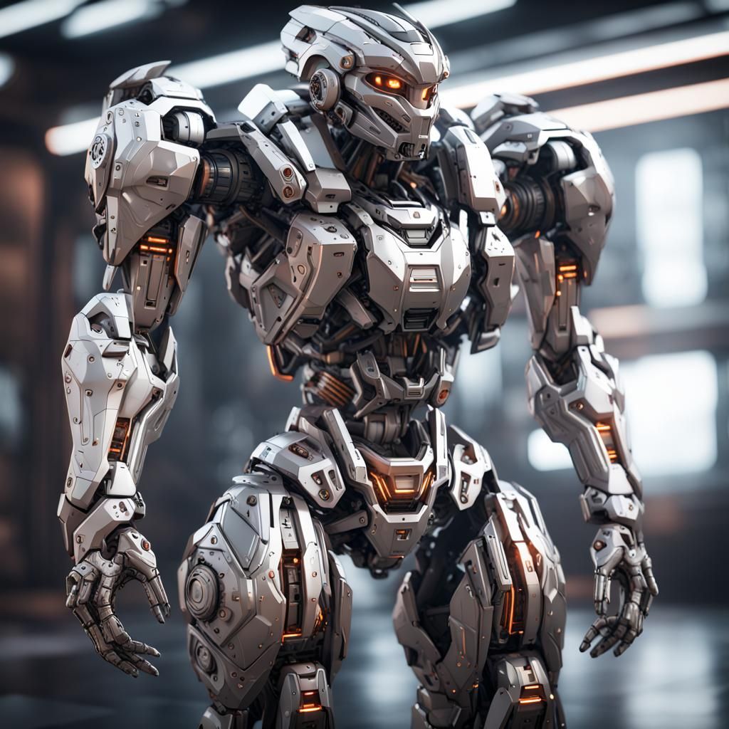 Fox mech suit intricate mech details, ground level shot, 8K resolution ...