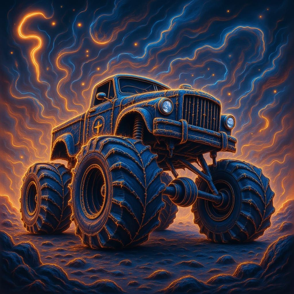 <lora:Dark Voodoo:1.0> Monster Truck Ralley