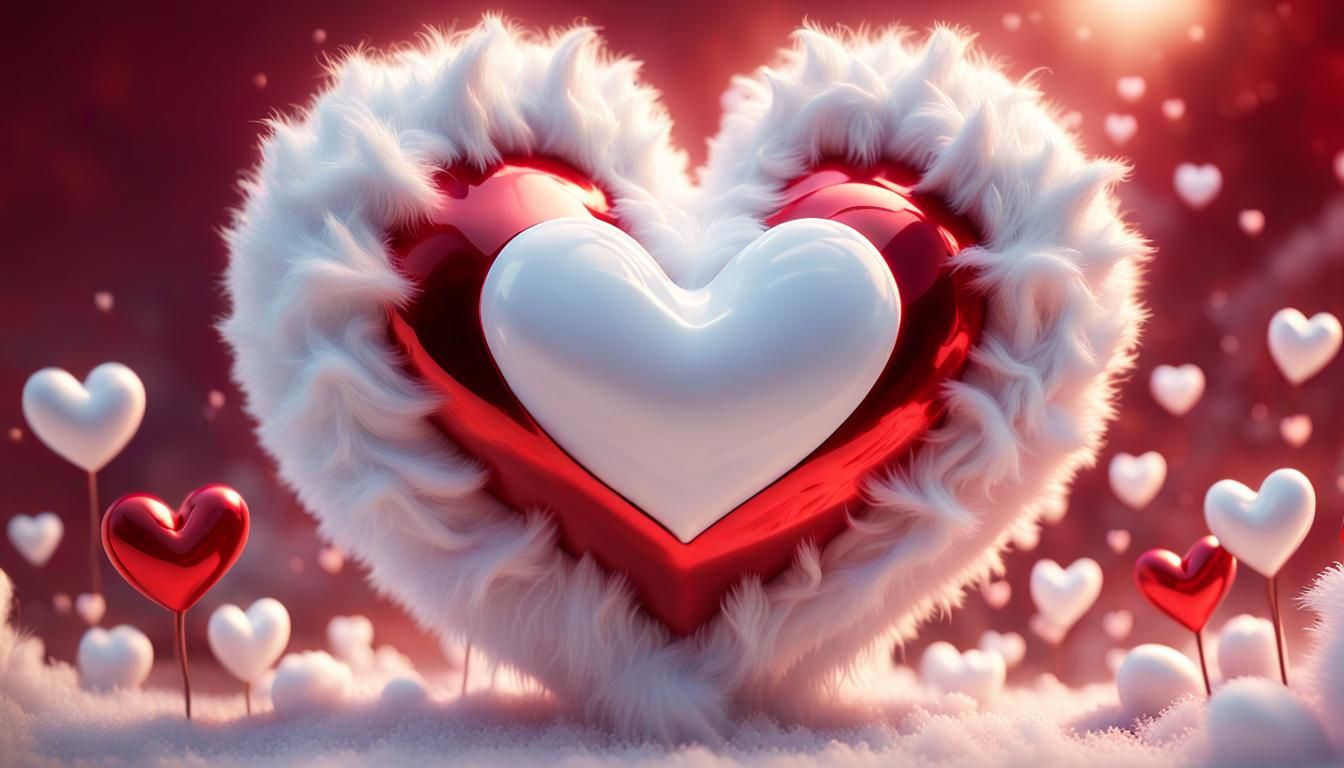 fluffy shiny heart white red shiny hearts Playful. Cute. Flu...