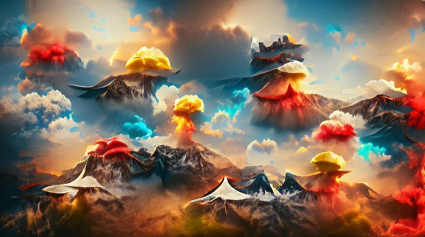 Mountains in the shape of mushroom clouds 8k resolution Beha...