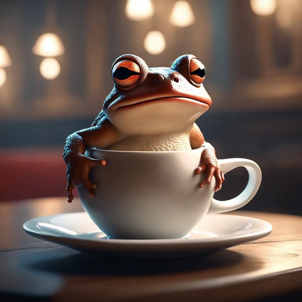 Toad relaxing inside cappuccino