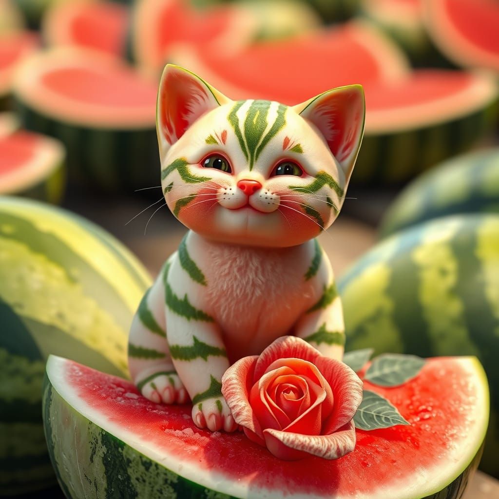 Watermelon cat  by @Neverland