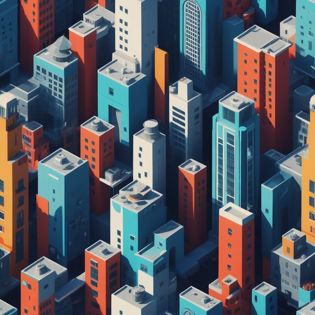 Vibrant Futuristic Cityscape in Cubist Style