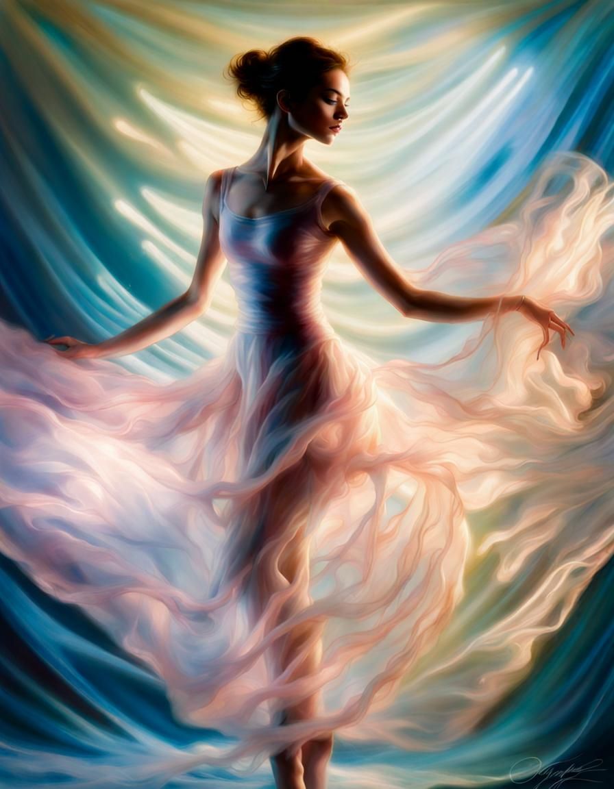 Briar wisp ballerina autography on luminous sunlit translucent silk windblown ripple, opalescent color ...  by @Jen