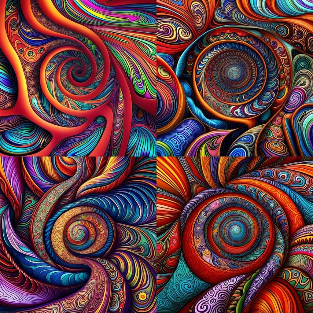 Psytrance:: Bold colors:: Intricate patterns:: spirals movement ...