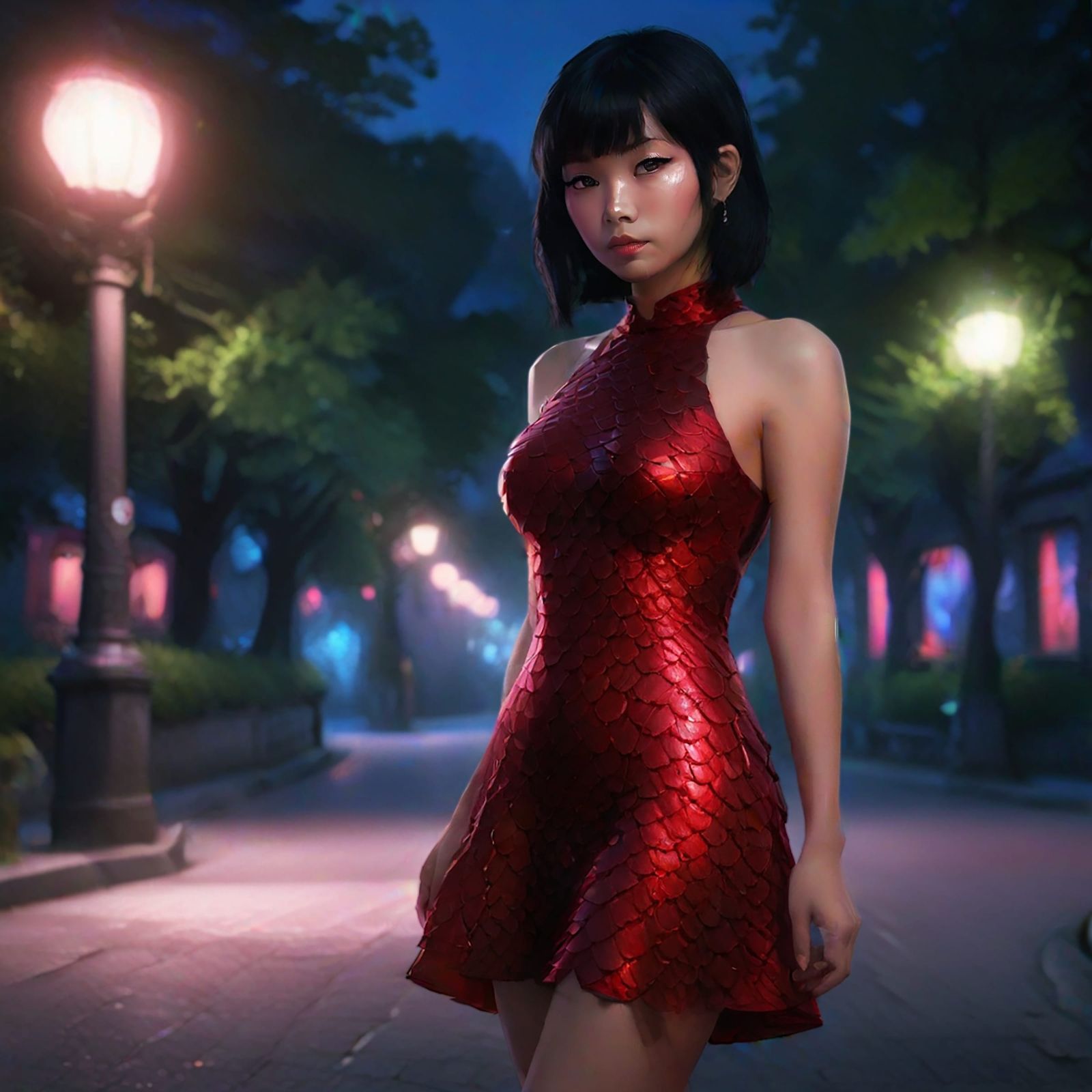 Asian Girl wearing Dragon Scale Dress