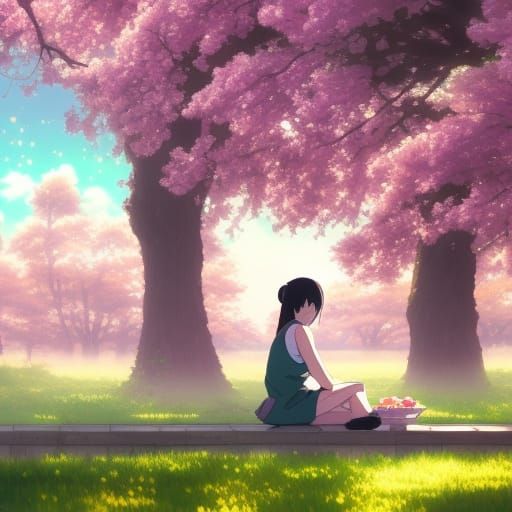 Sitting girl by a blossom tree - AI Generated Artwork - NightCafe Creator Sitting girl by a blossom tree - AI Generated Artwork - NightCafe Creator
