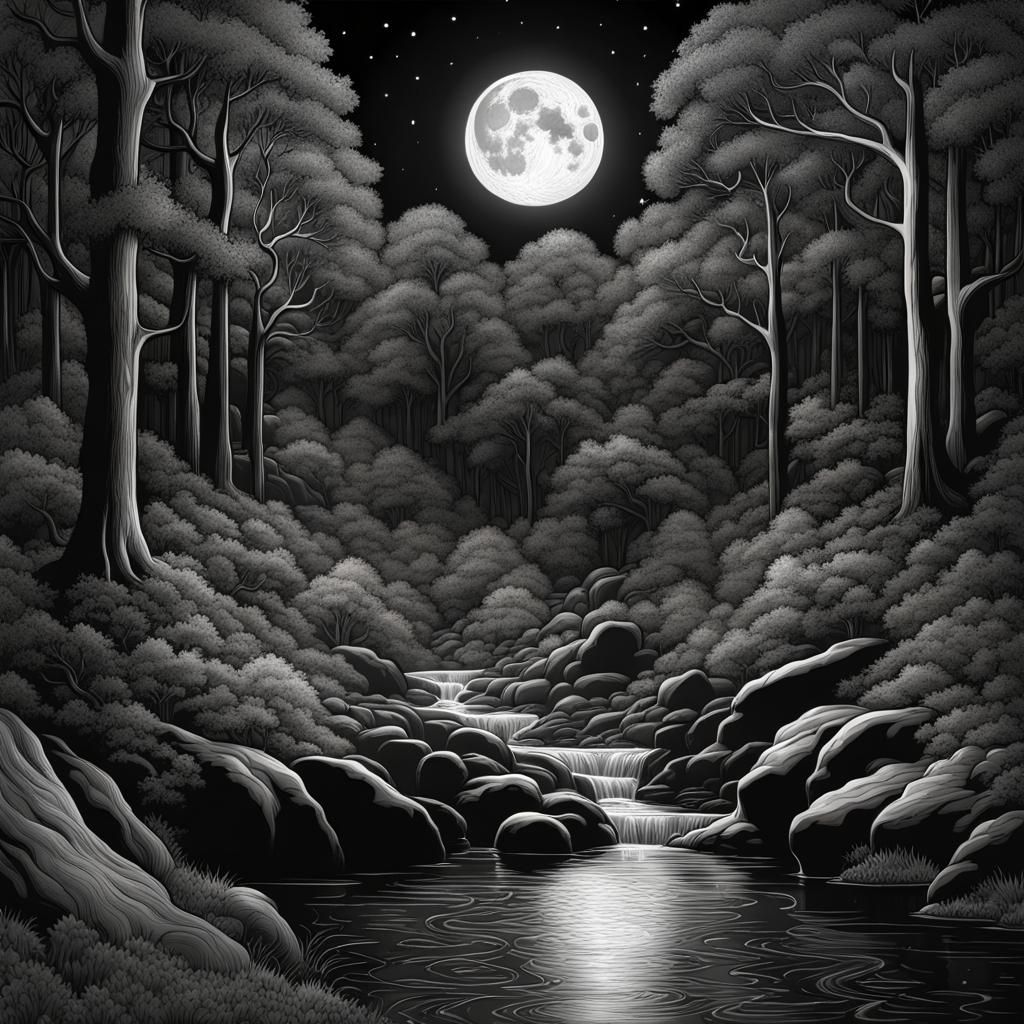 Line art , Black and white ,dark forest - AI Generated Artwork ...