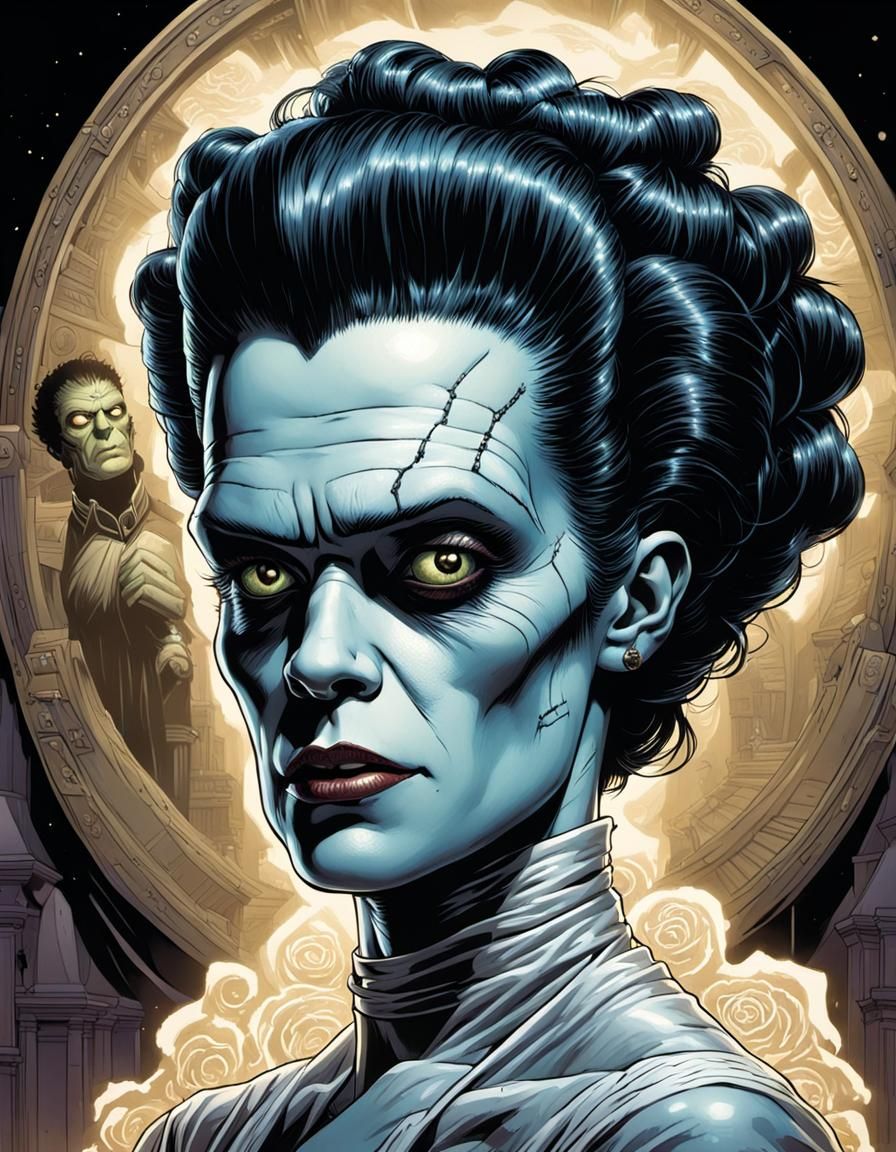 hyper realistic, perfect, smooth, Bride of Frankenstein