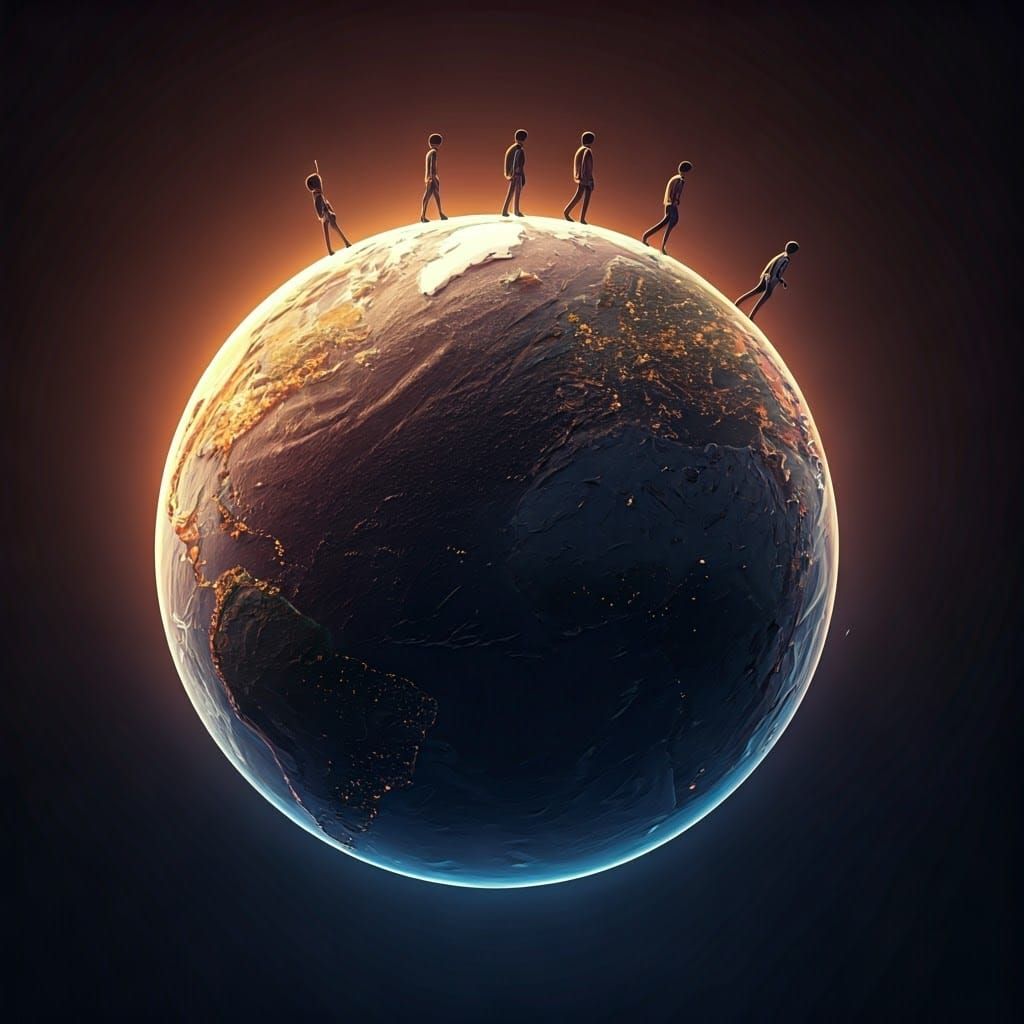 People Walking on a Vibrant Globe with Japanese Manga and An...