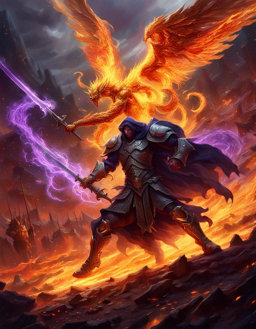 angel and demon Fighting in an eternal battle, Flame engulf ...