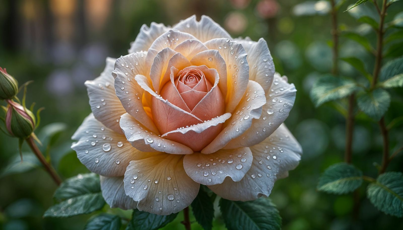 A close-up shot of a dew-kissed rose in a cottage garden, its petals unfurling to reveal intricate patterns ...  by @Mette Pibse