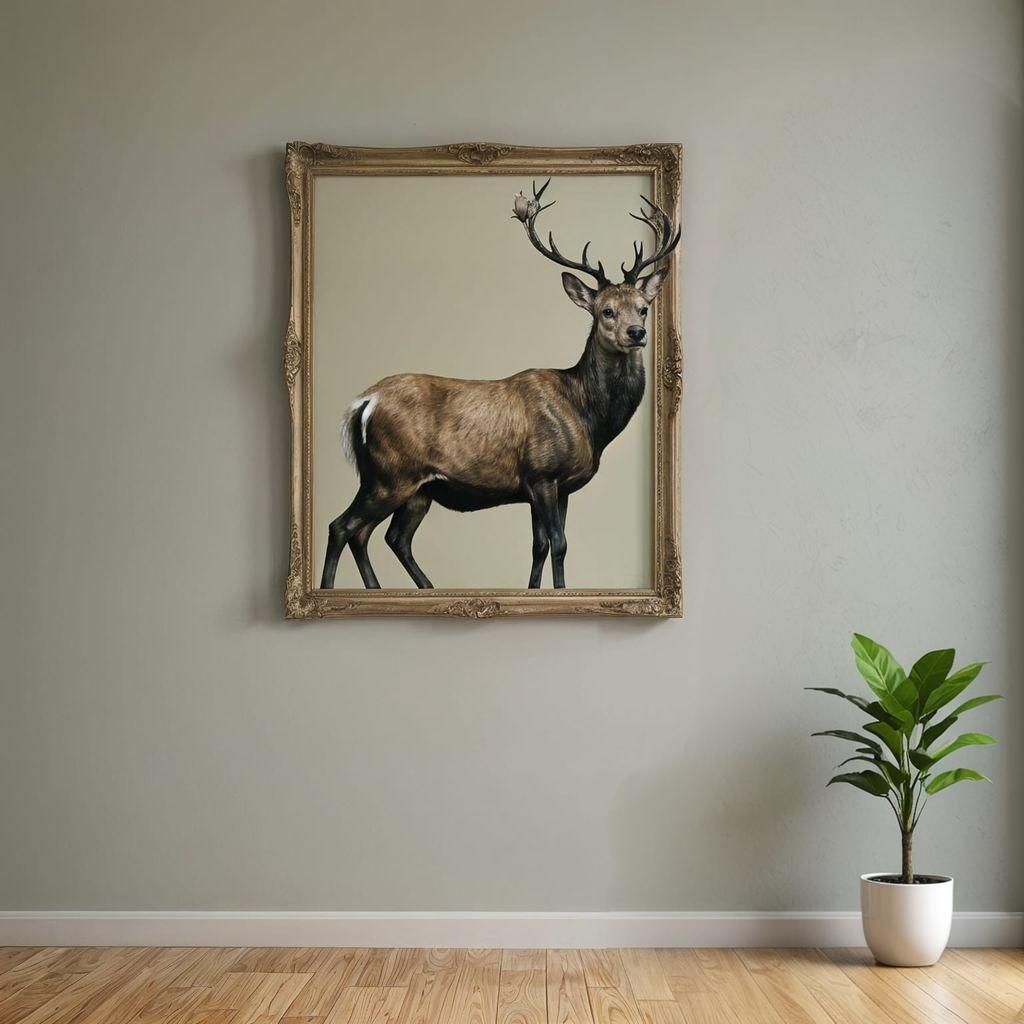 A photorealistic image showing a wall of a living room with a lonely isolated painting on this wall.