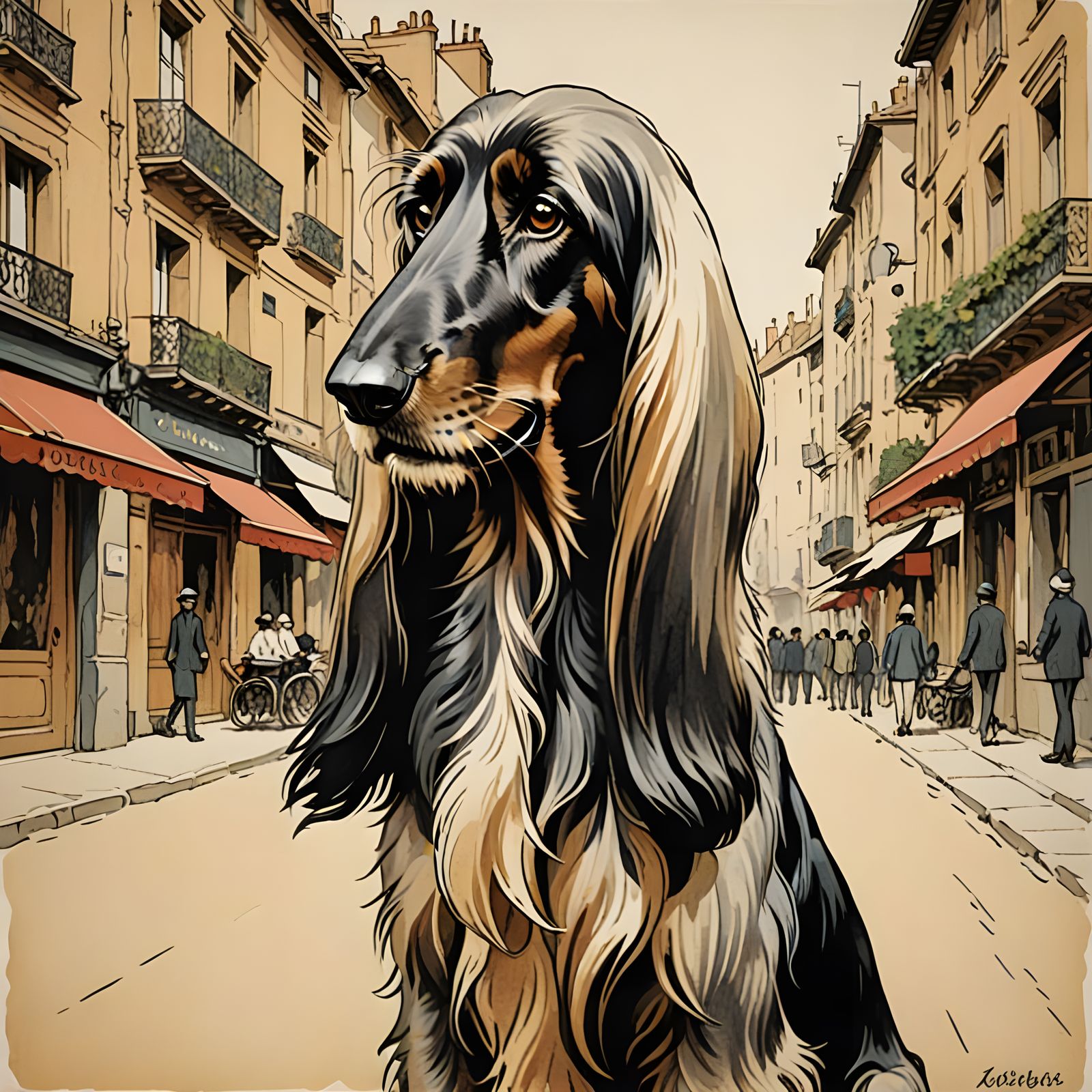 Toulouse-Lautrec Afghan Hound Dog Illustration