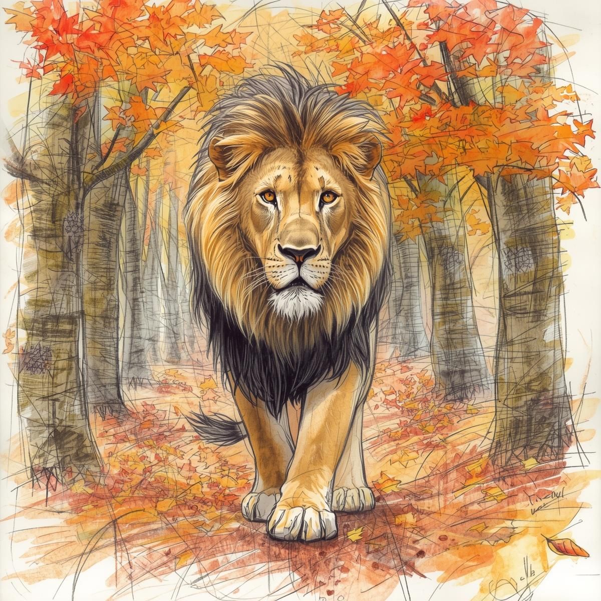 אריה מצויר בסתיו