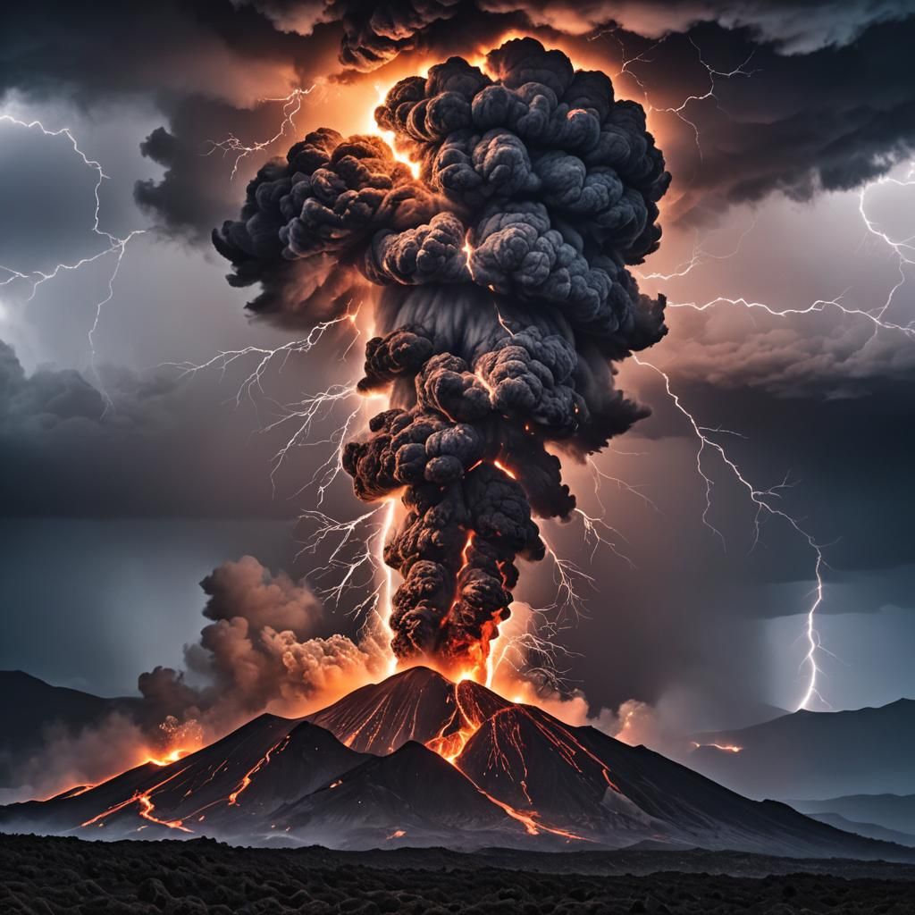 A stunning of volcanic lightning, created when colliding particles of volcanic ash generate massive amounts of static el...