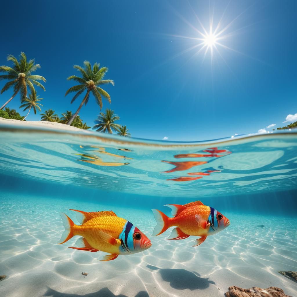 Swimming under the palm trees