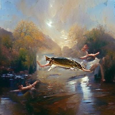 The trout arced into the air, his body glistening, performin...
