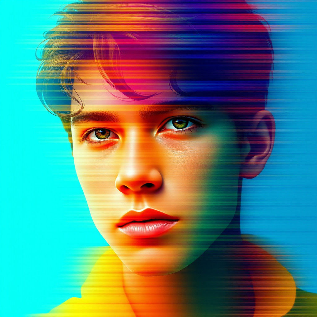 Colorful Stripes Form Portrait of Young Man