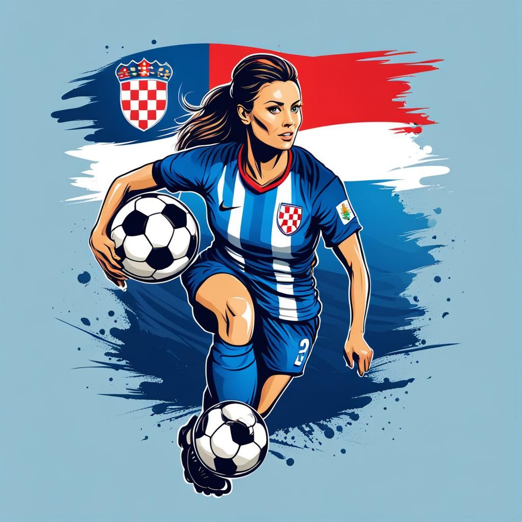 "Vector Illustration of a croatian soccer girl, who is holdi...