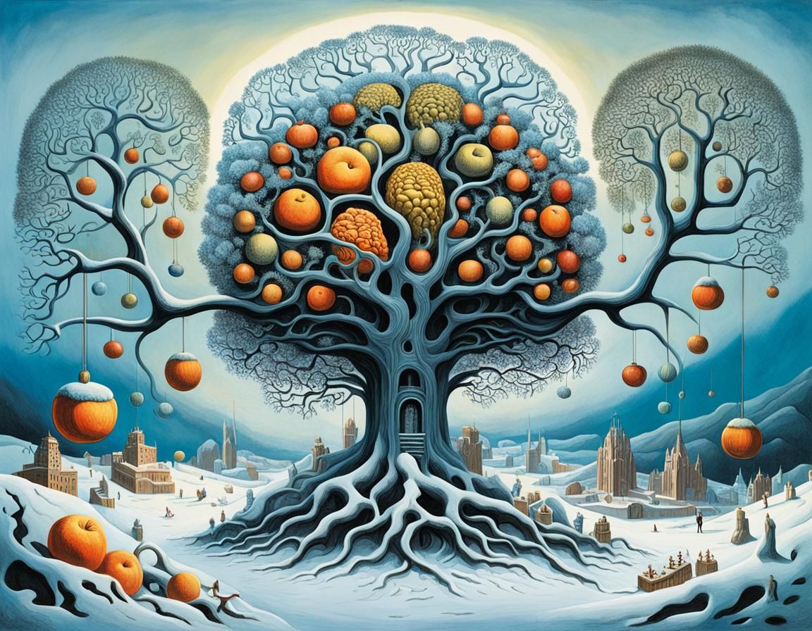 illustrations of brains and the tree of life