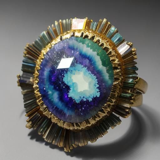 A saturn gemstone geode ring