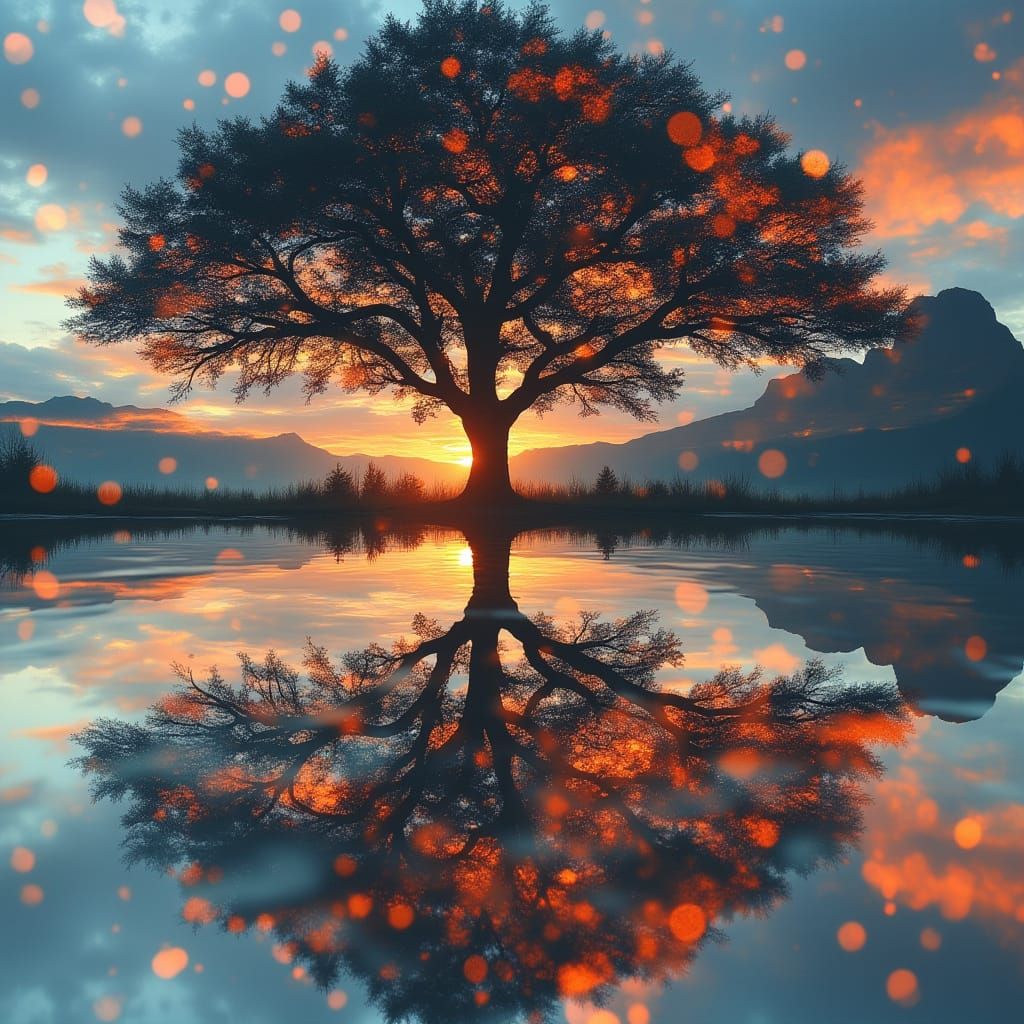 Magical Landscape Reflected in Eye: Double Exposure