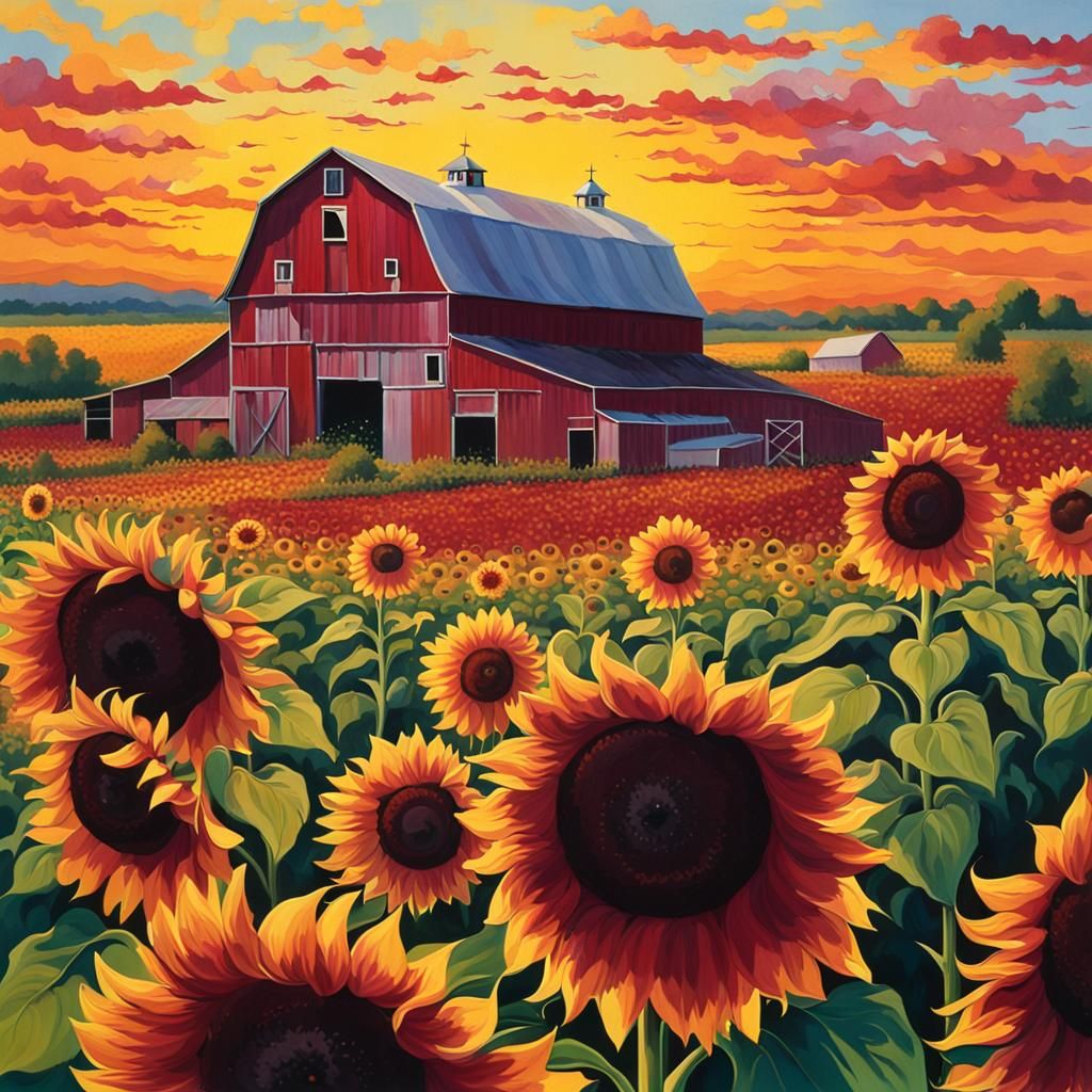 Big, beautiful, burgundy, blooming sunflowers.