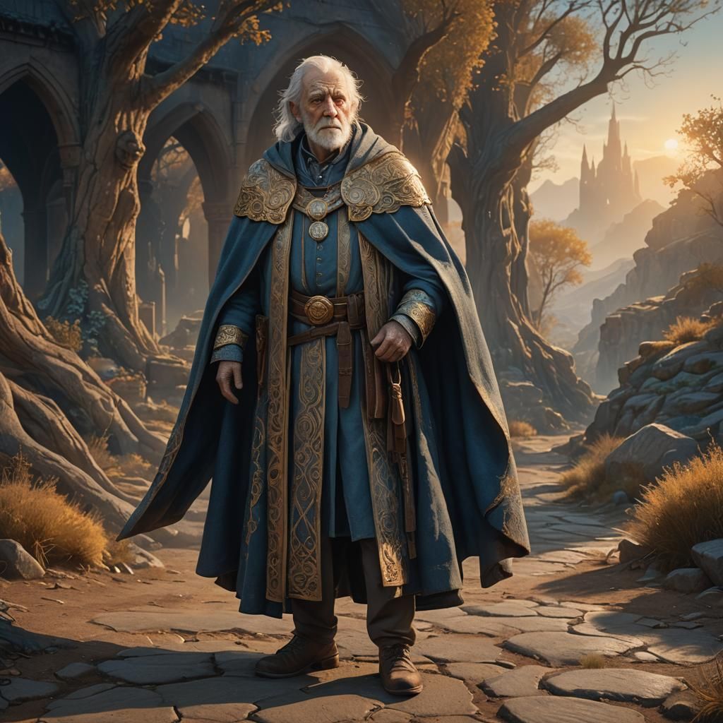 Mystical Old Man in Golden Hour: Fantasy Art