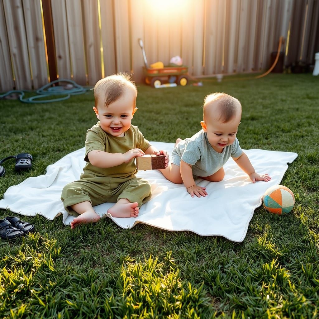 Twin Boys Playing in Golden Sunlight
