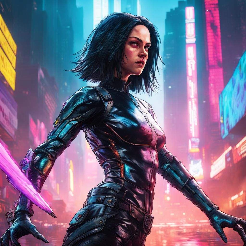 Gorgeous Alita Battle Angel Prepares to Jump - AI Generated Artwork