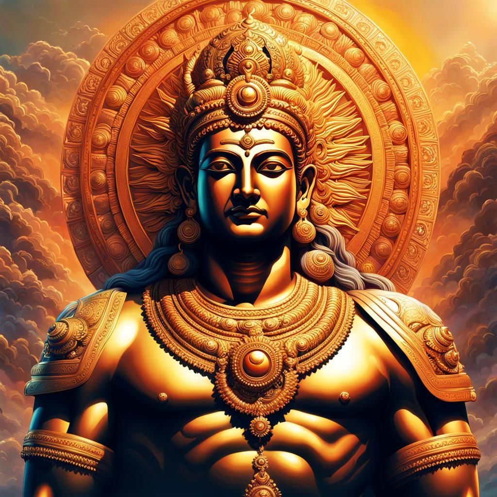 A portrait of an extremely beautiful Sun God deity Surya from Hindi ...