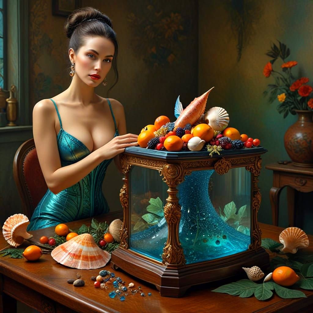 Vibrant Surreal Portrait of a Happy Lady in Whimsical Surrou...