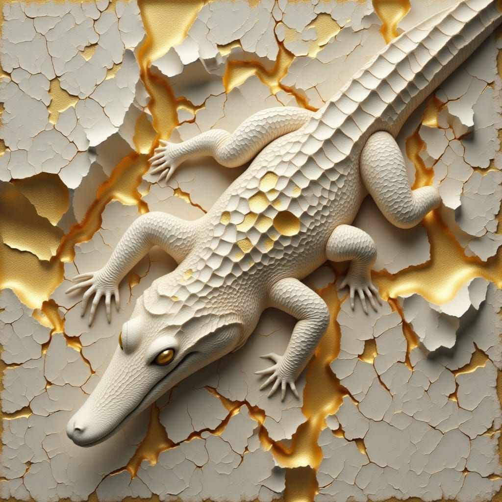 Gold Kintsugi Crocodile Digital Painting