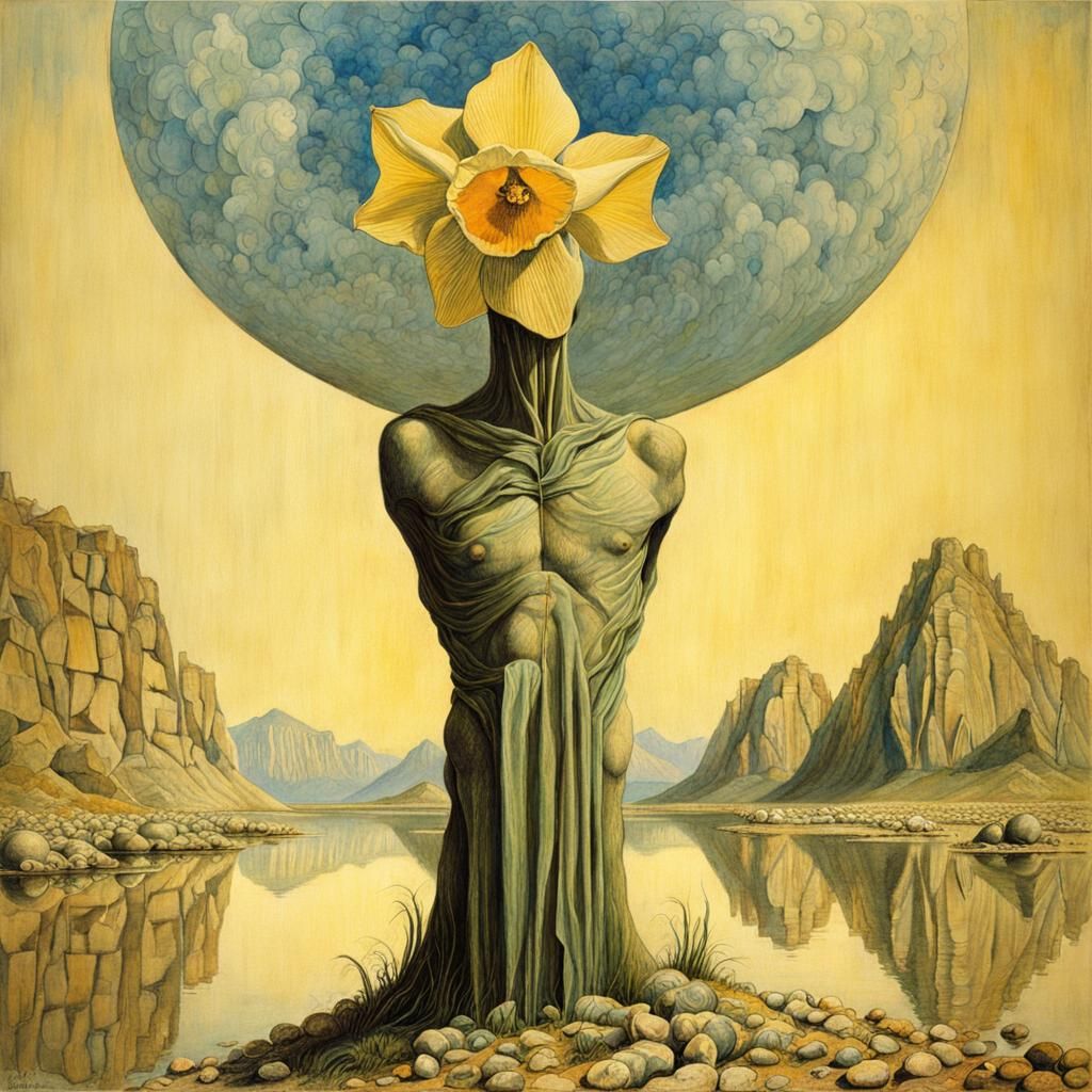 Narcissus transforming into a flower