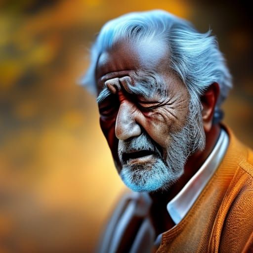 Photographe of an old man crying over his lost life
