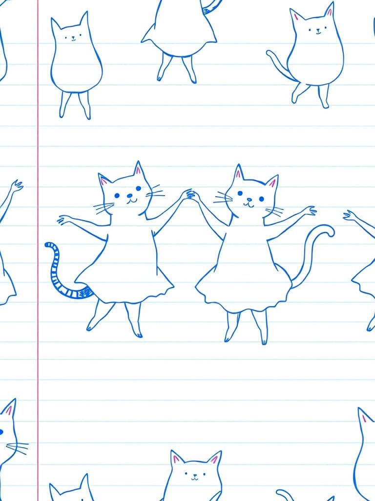 Chubby Cats Dance Ballet in Whimsical Stencil Sketch Style