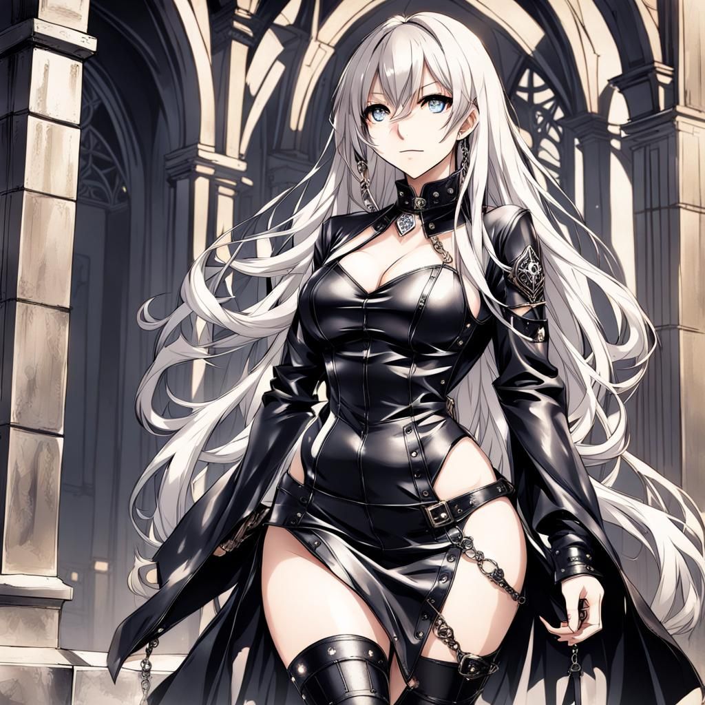 Curvy body, anime, woman, beautiful, skimpy, platinum long h...
