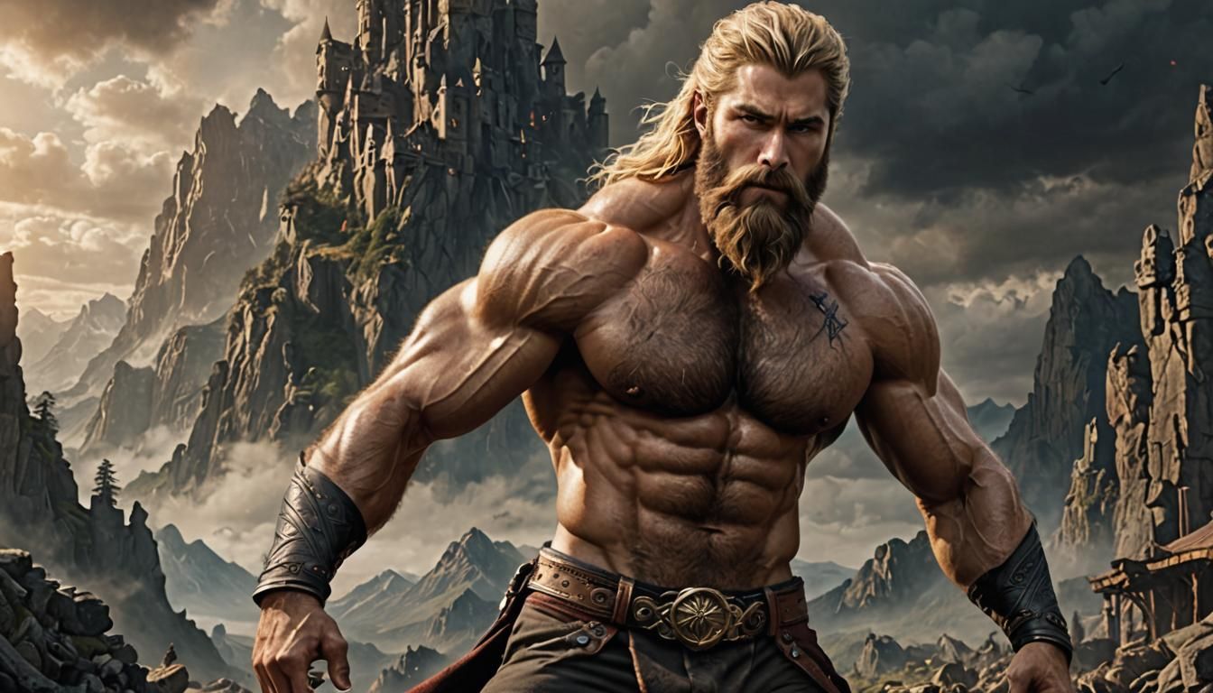 strong guy with big long beard, blonde beard, blonde guy, hairy chest, big  chest, strong chest, strong abs, hairy abs, hairy forearms, stron... - AI  Generated Artwork - NightCafe Creator