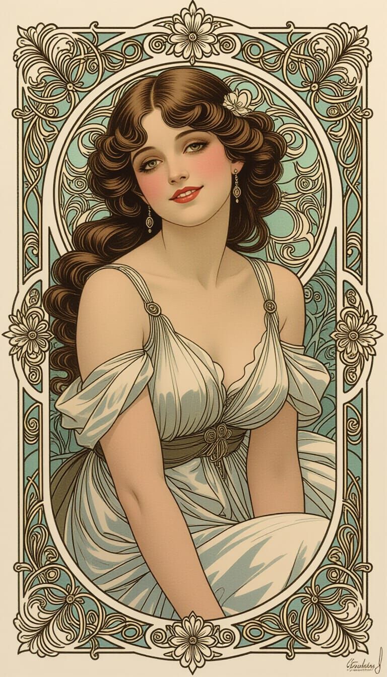 breathtaking (best quality colored oil painting, Art Nouveau masterpiece by Alfons Mucha, colorful, highest detailed, vivid vibrant colors),...