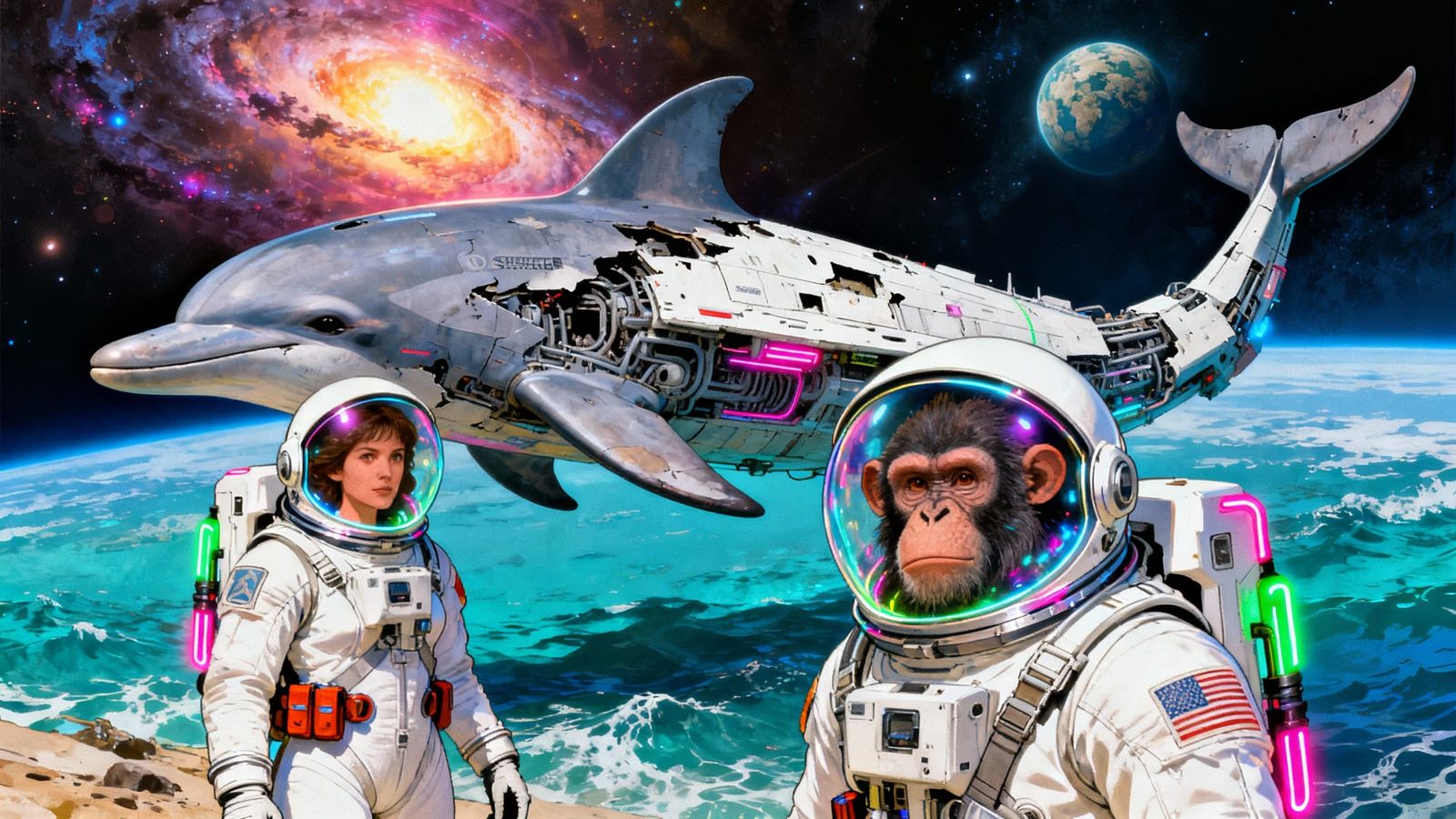 Startide Rising by David Brin featuring Dr. Gillian Baskin and uplifted chimpanzee Dr. Charles Dart   by @Gary Murakami