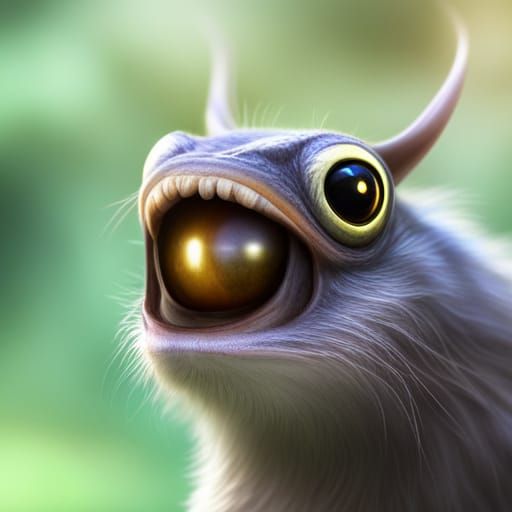 small creature with sharp teeth, yellow scales, big ears and...