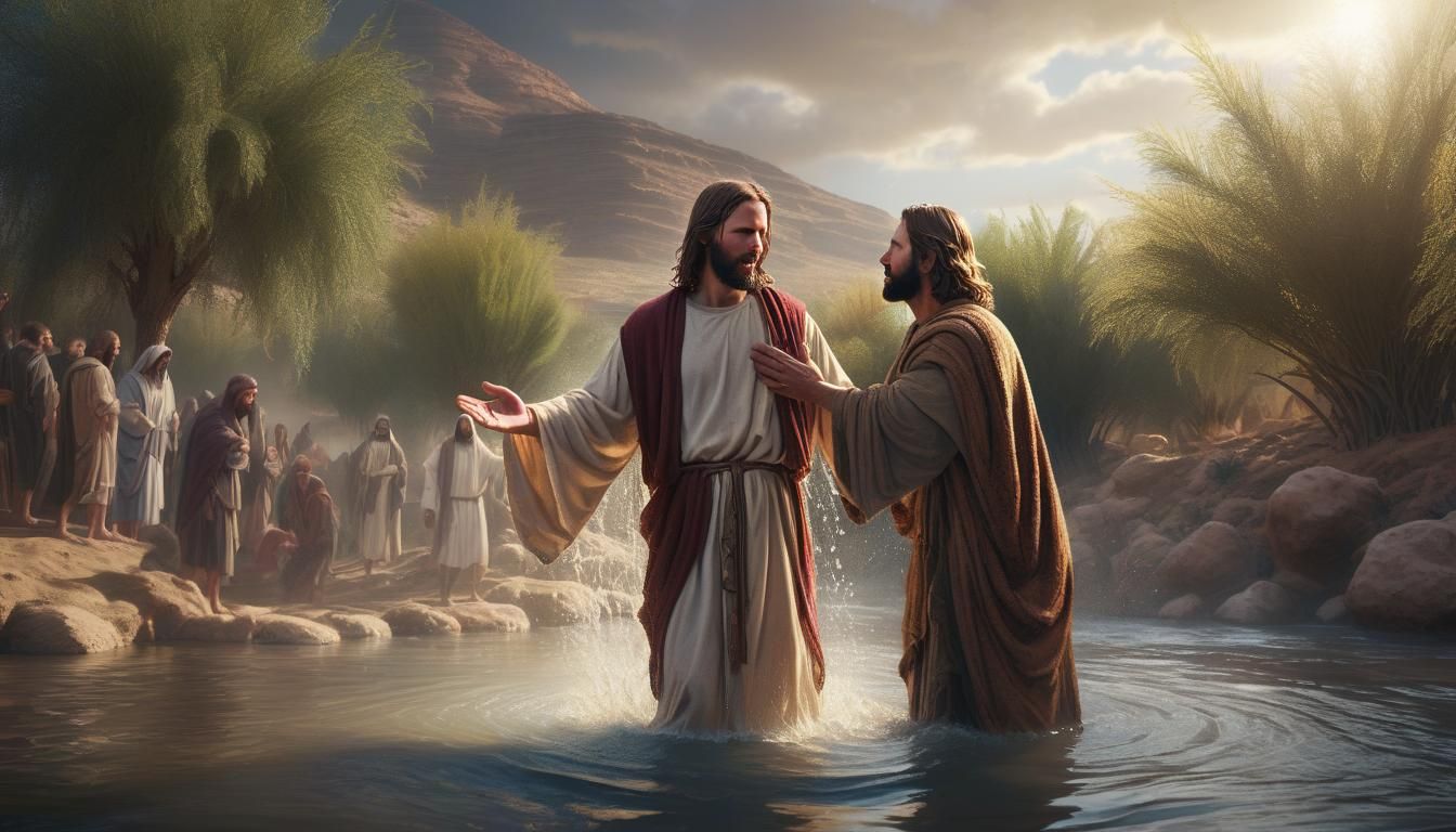 John Baptizing Christ in Jordan River (Matthew 3:13-17) - AI Generated ...